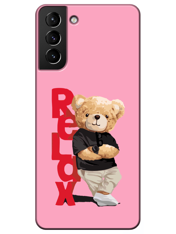 Samsung%20S21%20Plus%20Teddy%20Bear%20Relax%20Pembe%20Telefon%20Kılıfı