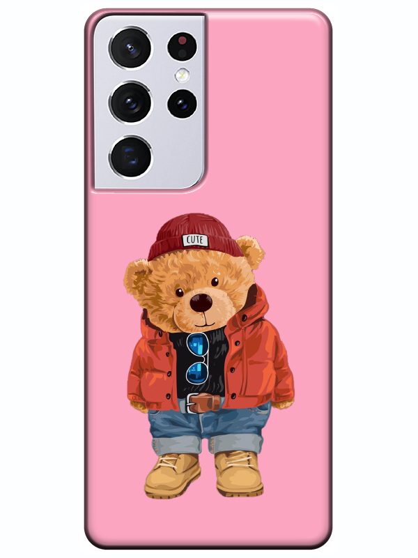 Samsung%20S21%20Ultra%20Teddy%20Bear%20Pembe%20Telefon%20Kılıfı