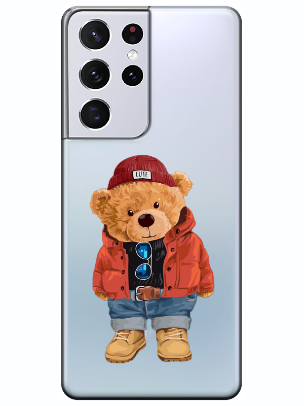 Samsung%20S21%20Ultra%20Teddy%20Bear%20Şeffaf%20Telefon%20Kılıfı