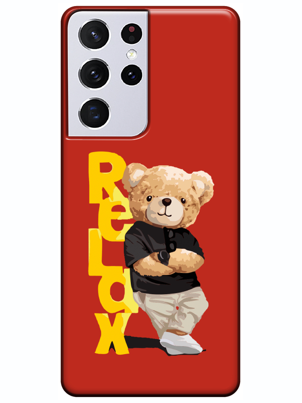 Samsung%20S21%20Ultra%20Teddy%20Bear%20Relax%20Kırmızı%20Telefon%20Kılıfı