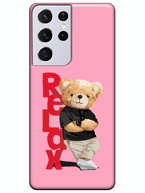 Samsung%20S21%20Ultra%20Teddy%20Bear%20Relax%20Pembe%20Telefon%20Kılıfı