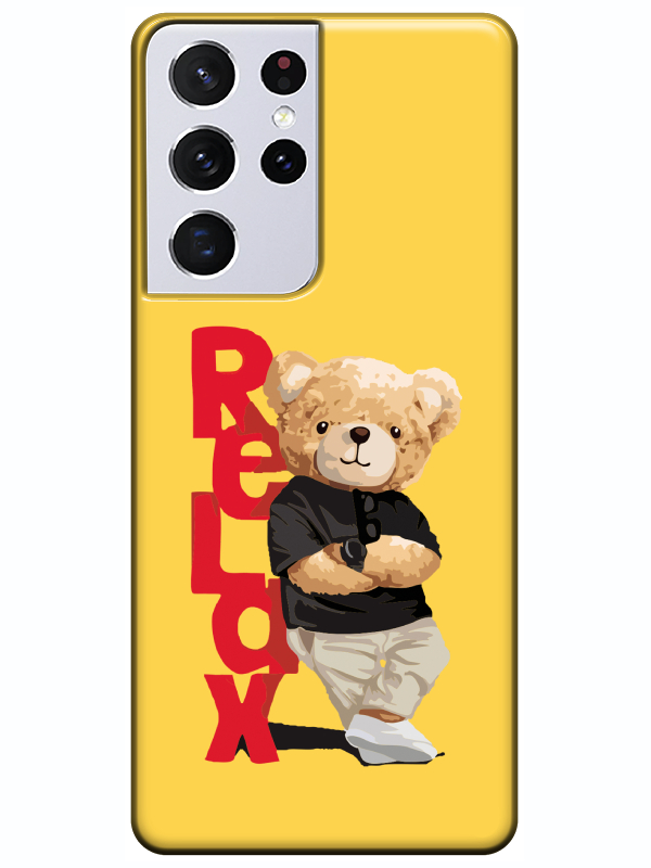 Samsung%20S21%20Ultra%20Teddy%20Bear%20Relax%20Sarı%20Telefon%20Kılıfı