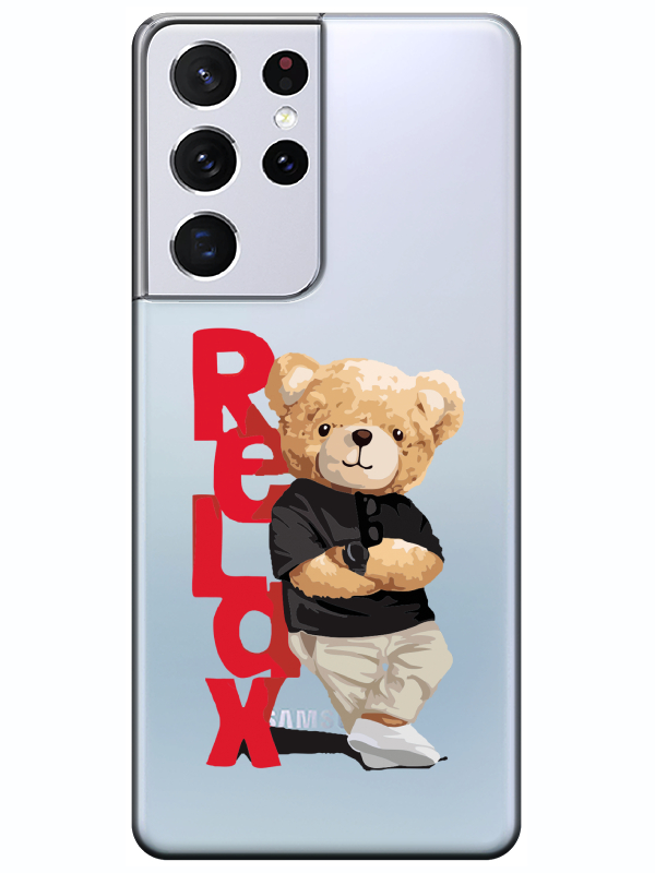 Samsung%20S21%20Ultra%20Teddy%20Bear%20Relax%20Şeffaf%20Telefon%20Kılıfı