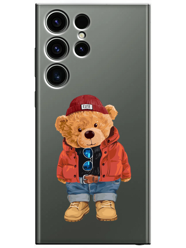 Samsung%20S23%20Ultra%20Teddy%20Bear%20Şeffaf%20Telefon%20Kılıfı