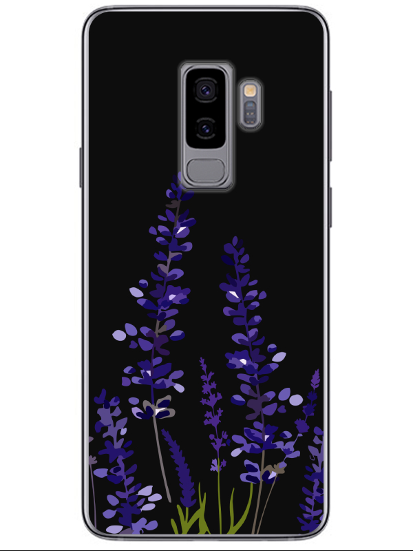 Samsung%20S9%20Lavanta%20Desenli%20Siyah%20Telefon%20Kılıfı