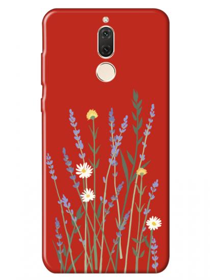 Huawei Mate 10 Lite Lavanta Desenli Kırmızı Telefon Kılıfı