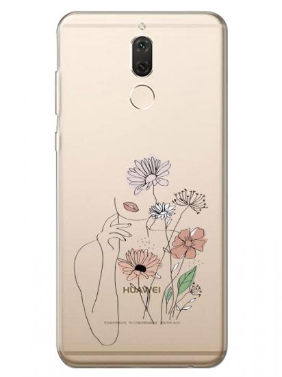 Huawei Mate 10 Lite Kadın Çiçek Şeffaf Telefon Kılıfı