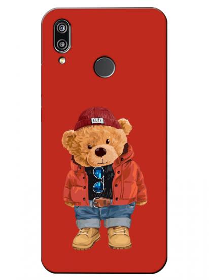 Huawei P20 Lite Teddy Bear Kırmızı Telefon Kılıfı