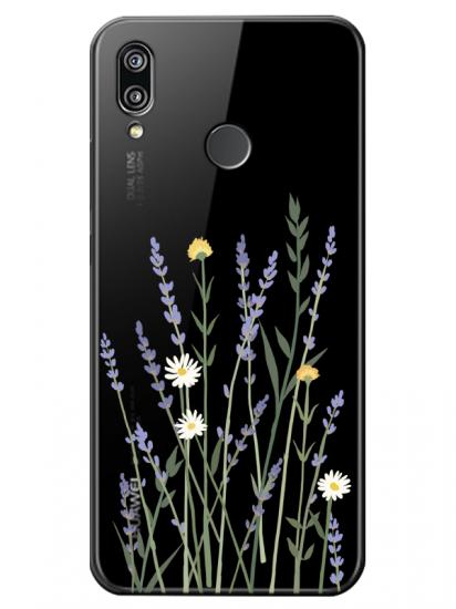 Huawei P20 Lite Lavanta Desenli Şeffaf Telefon Kılıfı