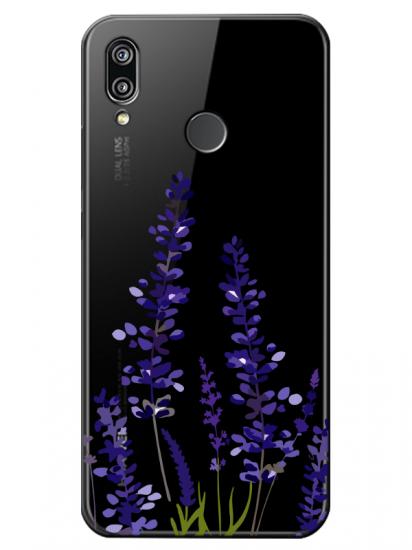 Huawei P20 Lite Lavanta Desenli Şeffaf Telefon Kılıfı