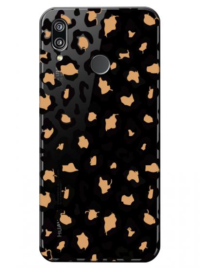 Huawei P20 Lite Leopar Desenli Şeffaf Telefon Kılıfı