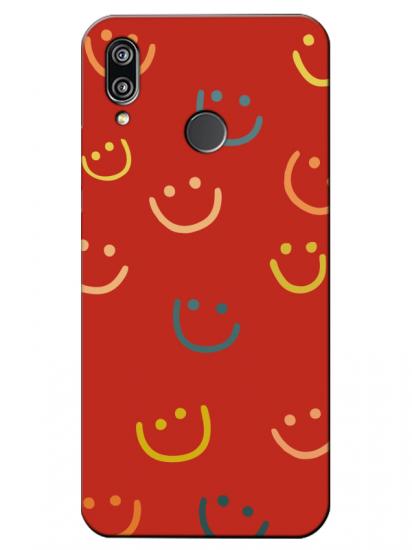 Huawei P20 Lite Emoji Gülen Yüz Kırmızı Telefon Kılıfı