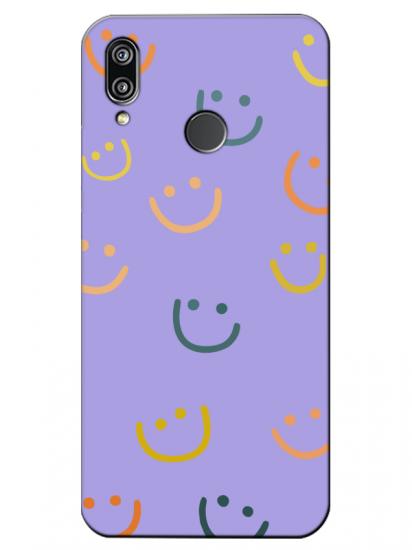 Huawei P20 Lite Emoji Gülen Yüz Lila Telefon Kılıfı