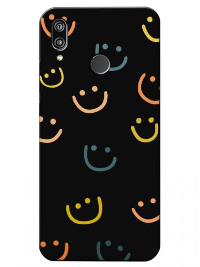 Huawei P20 Lite Emoji Gülen Yüz Siyah Telefon Kılıfı