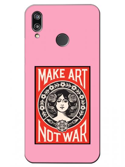 Huawei P20 Lite Make Art Not War Pembe Telefon Kılıfı