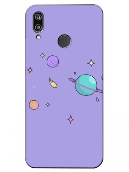 Huawei P20 Lite Gezegen Tasarım Lila Telefon Kılıfı