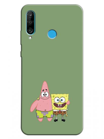 Huawei P30 Lite Sünger Bob Ve Patrickstar Yeşil Telefon Kılıfı