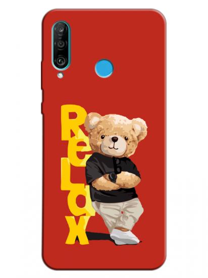 Huawei P30 Lite Teddy Bear Relax Kırmızı Telefon Kılıfı