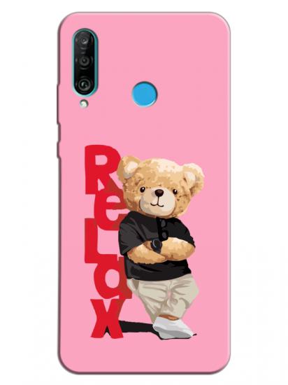 Huawei P30 Lite Teddy Bear Relax Pembe Telefon Kılıfı