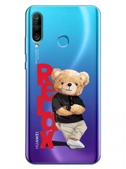 Huawei P30 Lite Teddy Bear Relax Şeffaf Telefon Kılıfı