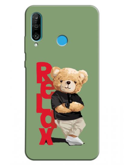 Huawei P30 Lite Teddy Bear Relax Yeşil Telefon Kılıfı