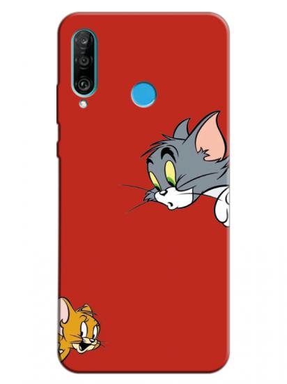 Huawei P30 Lite Tom And Jerry Kırmızı Telefon Kılıfı