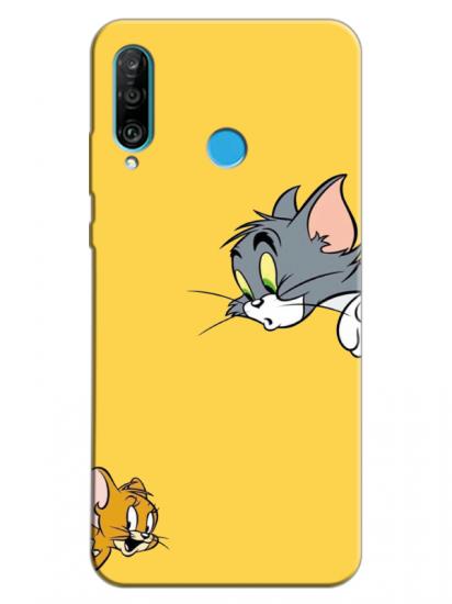 Huawei P30 Lite Tom And Jerry Sarı Telefon Kılıfı