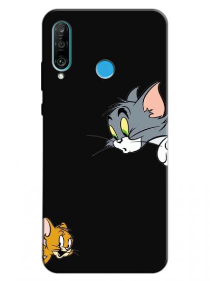 Huawei P30 Lite Tom And Jerry Siyah Telefon Kılıfı