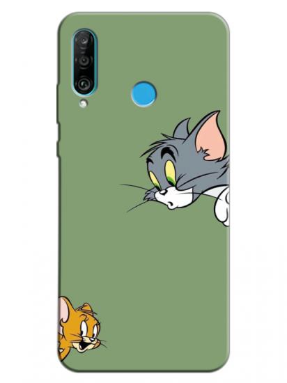 Huawei P30 Lite Tom And Jerry Yeşil Telefon Kılıfı