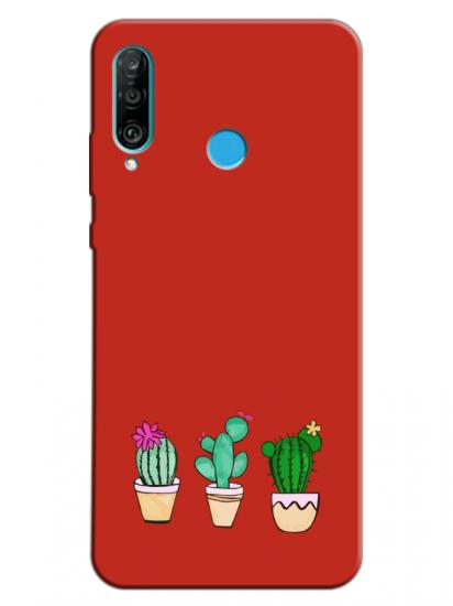 Huawei P30 Lite Kaktüs Kırmızı Telefon Kılıfı