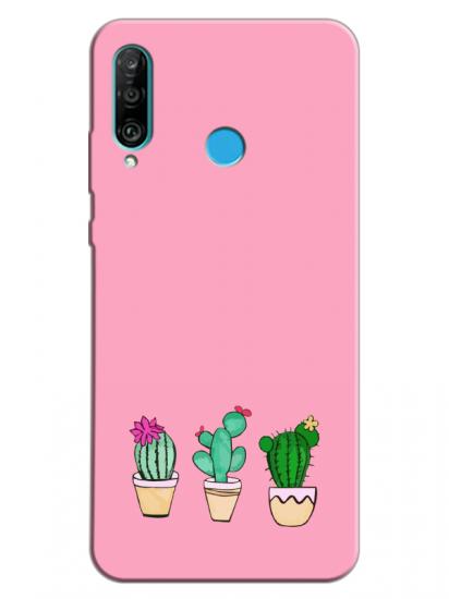 Huawei P30 Lite Kaktüs Pembe Telefon Kılıfı