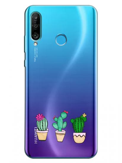 Huawei P30 Lite Kaktüs Şeffaf Telefon Kılıfı