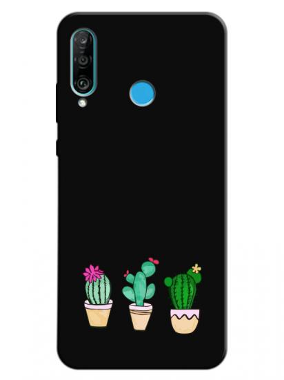 Huawei P30 Lite Kaktüs Siyah Telefon Kılıfı