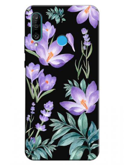 Huawei P30 Lite Kış Çiçeği Siyah Telefon Kılıfı