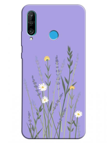 Huawei P30 Lite Lavanta Desenli Lila Telefon Kılıfı