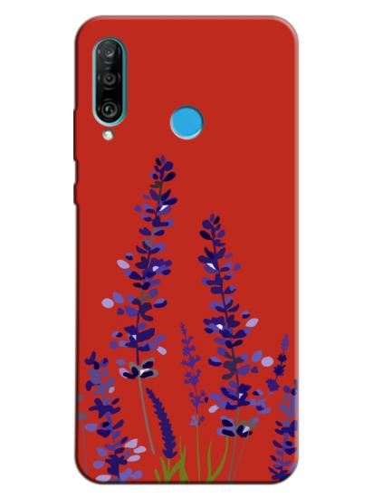 Huawei P30 Lite Lavanta Desenli Kırmızı Telefon Kılıfı