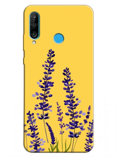 Huawei P30 Lite Lavanta Desenli Sarı Telefon Kılıfı