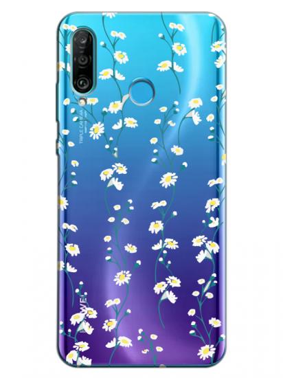 Huawei P30 Lite Papatya Sarmaşığı Şeffaf Telefon Kılıfı