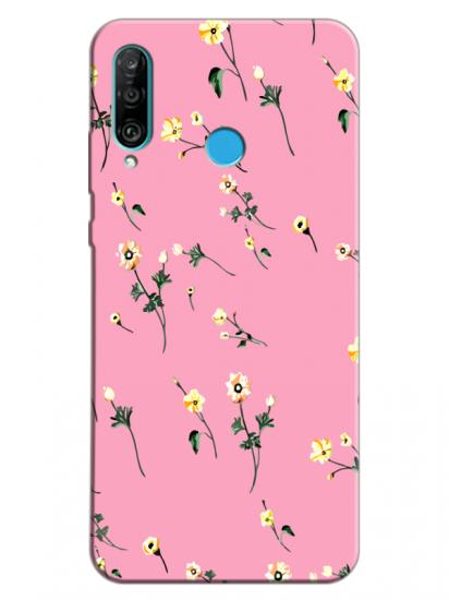 Huawei P30 Lite Çiçekli Pembe Telefon Kılıfı