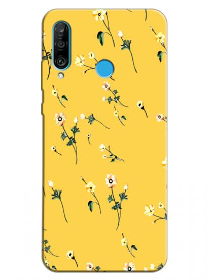 Huawei P30 Lite Çiçekli Sarı Telefon Kılıfı