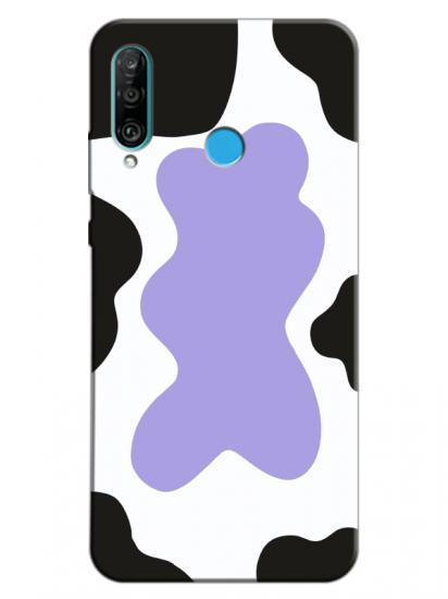 Huawei P30 Lite İnek Desen Lila Telefon Kılıfı