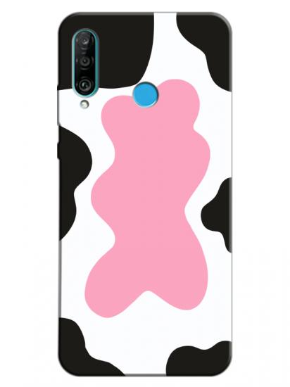 Huawei P30 Lite İnek Desen Pembe Telefon Kılıfı