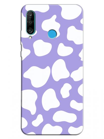 Huawei P30 Lite İnek Desenli Lila Telefon Kılıfı