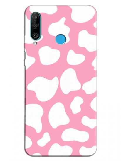 Huawei P30 Lite İnek Desenli Pembe Telefon Kılıfı