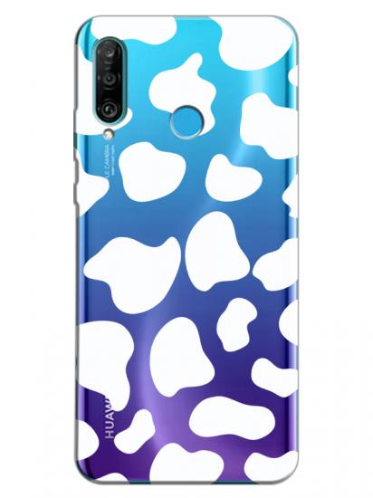 Huawei P30 Lite İnek Desenli Şeffaf Telefon Kılıfı