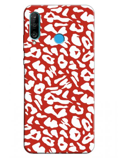 Huawei P30 Lite Leopar Desenli Kırmızı Telefon Kılıfı