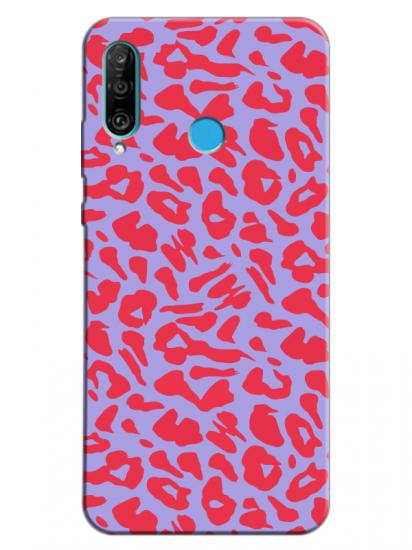 Huawei P30 Lite Leopar Desenli Lila Telefon Kılıfı