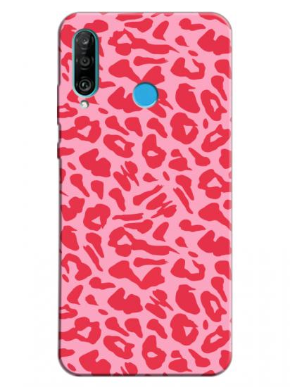 Huawei P30 Lite Leopar Desen Pembe Telefon Kılıfı