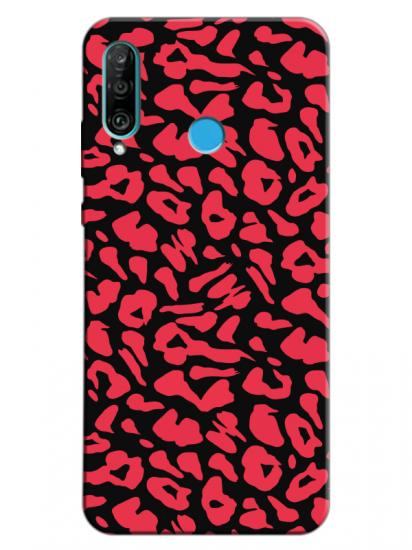 Huawei P30 Lite Leopar Desenli Siyah Telefon Kılıfı