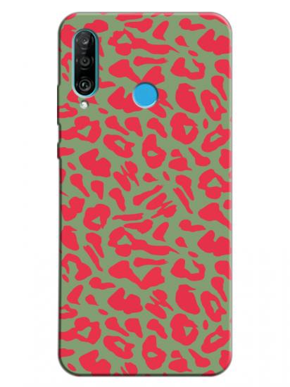 Huawei P30 Lite Leopar Desenli Yeşil Telefon Kılıfı